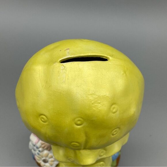 Vintage Bank Ceramic Yellow Bonnet Girl With Flowers  Figurine 1970s Kitsch - Picture 2 of 10